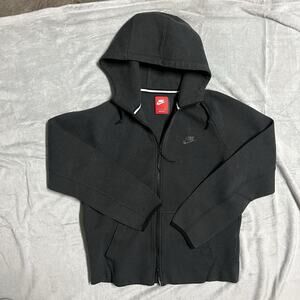 Nike Sweater Womens Medium Black Logo Hoodie Full Zip Pocket Casual Sweatshirt